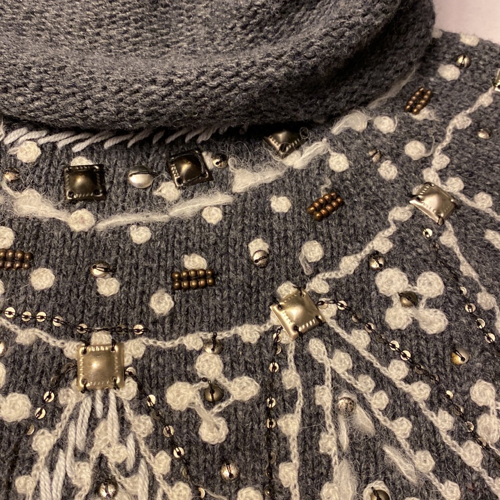 Free People Charcoal Turtleneck Sweater with Ivory Design - Picture 4 of 16